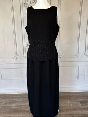 Vintage 90’s Sheri Martin Black Floral Beaded Sleeveless Evening Dress Size 14